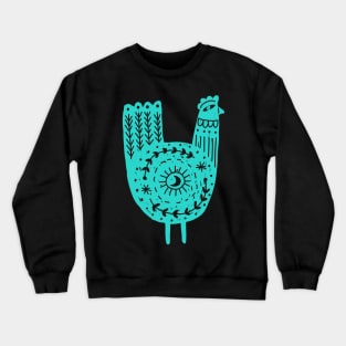 Folk Art Chicken in Turquoise Crewneck Sweatshirt